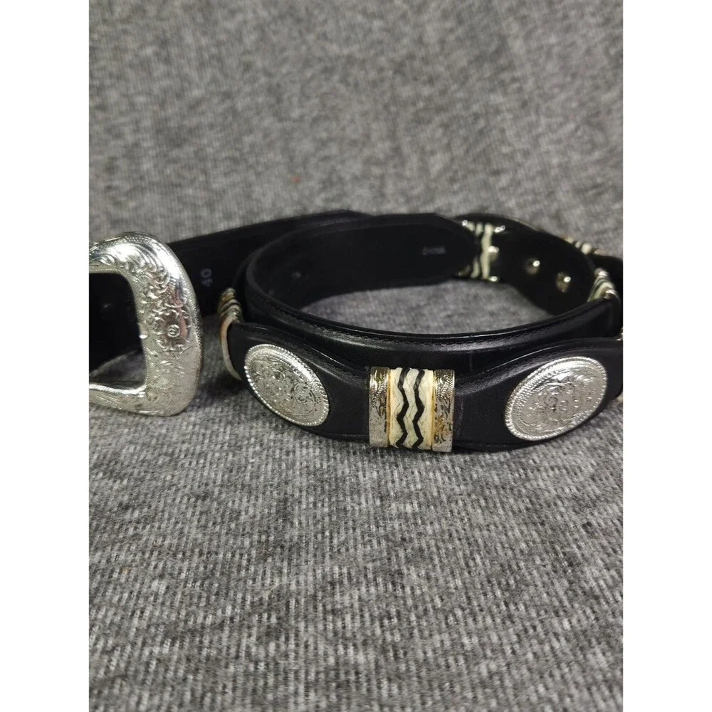 Tony Lama Hand-Tooled Brown Or Black Leather Men’s Belt Silver Conchos Size 40